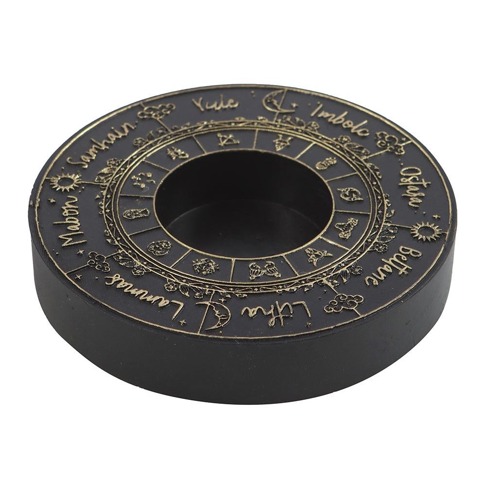 Something Different - Wheel of the Year Tea light holder - Black/Gold coloured